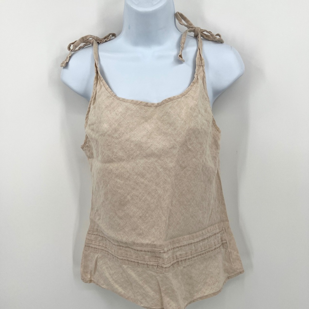 Willi Smith 100% Linen Tank Top‎ Tie Shoulders Adjustable Size S Classic Neutral